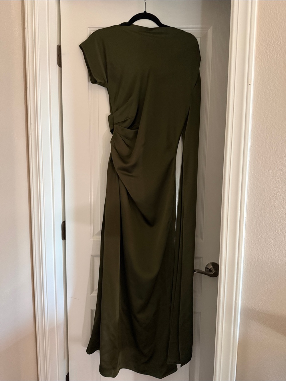Olive Green Draped One-Shoulder Maxi Dress
